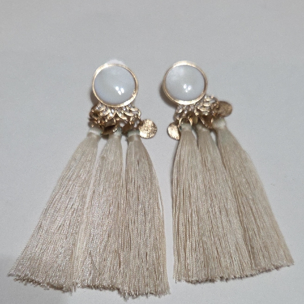 White House Black Market Cream and Gold Tassel Earrings